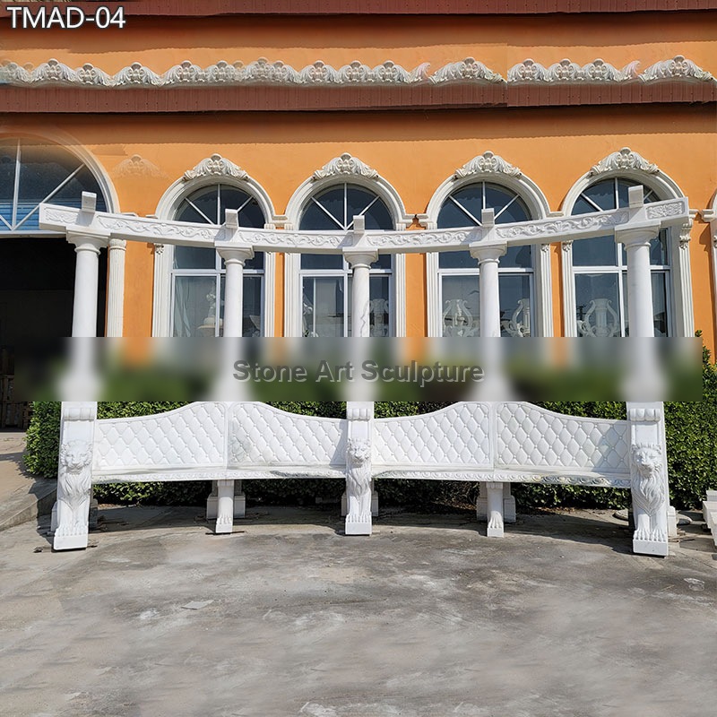 Exquisite Carved Marble Garden Bench with Pillar TMAD-04 detail image