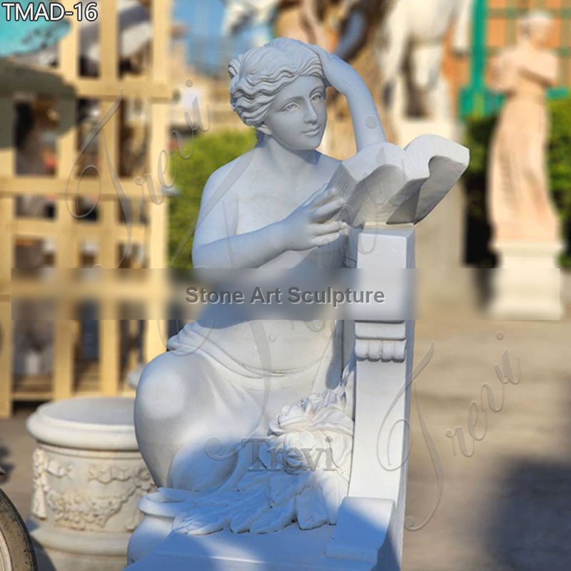 Hand-Carving Marble Garden Bench with Lady Statue for Sale TMAD-16 detail image