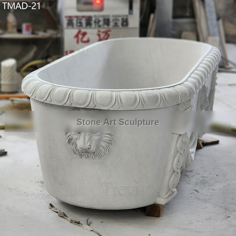 White Marble Soaking Tub with Lion Head for Sale detail image