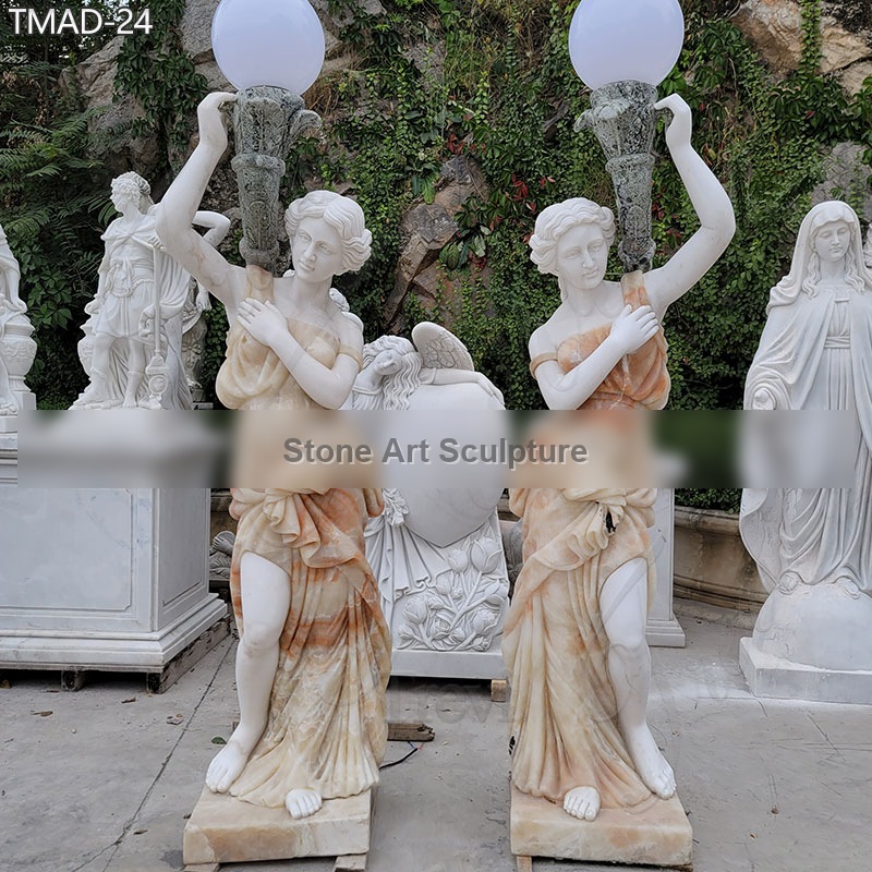 Life Size Mixed Color Marble Greek Statue Lamp for Sale detail image