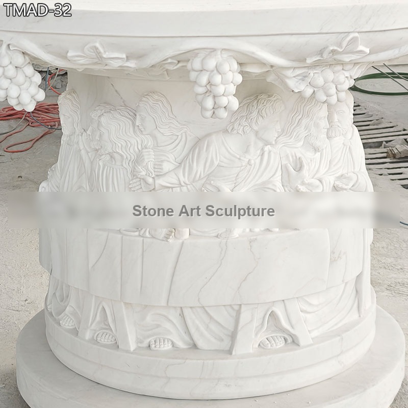 Carved Marble Table with the Last Supper Relief TMAD-32 detail image