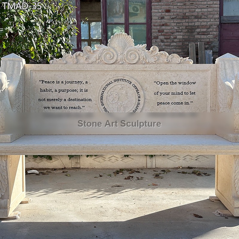 Hand Carved Marble Bench Memorial detail image