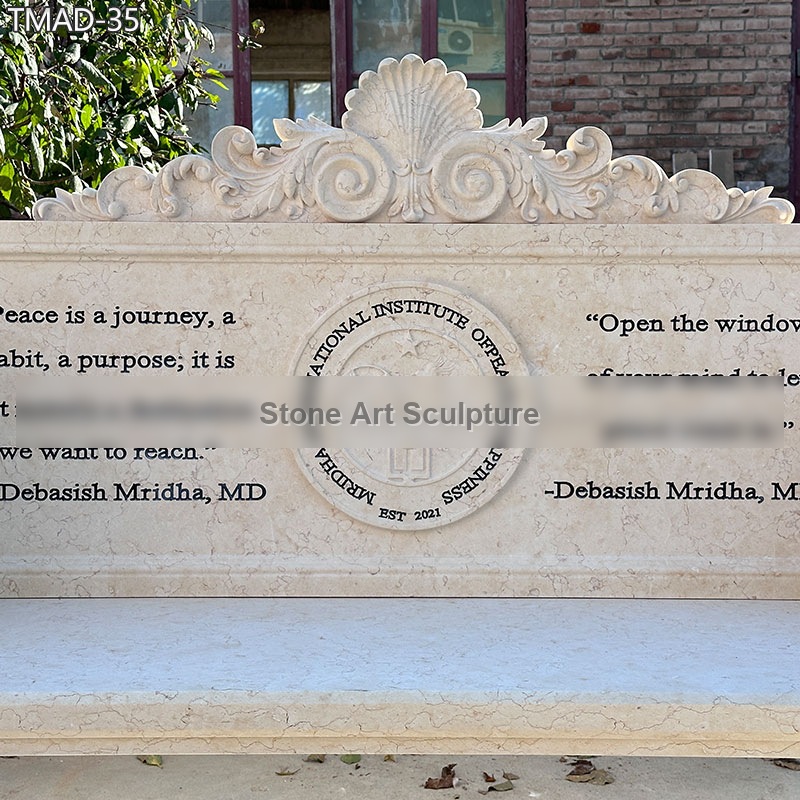 Hand Carved Marble Bench Memorial detail image