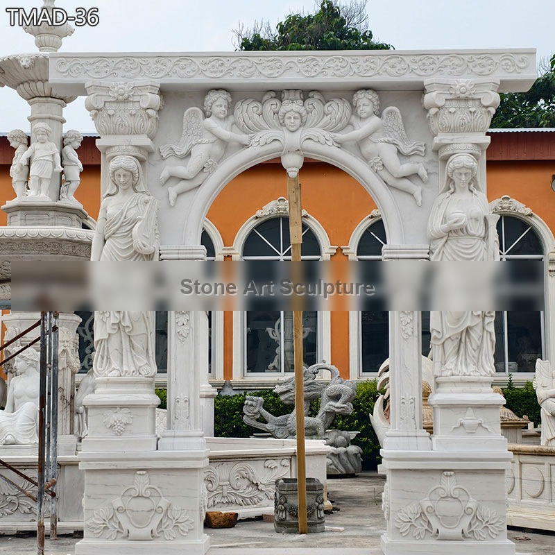 White Marble Door Frame with Female and Cherub Relief detail image