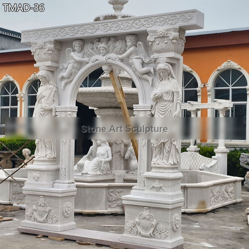 White Marble Door Frame with Female and Cherub Relief detail image