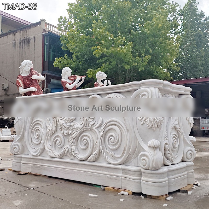 Marble Outdoor Bar Counter with Floral Relief detail image