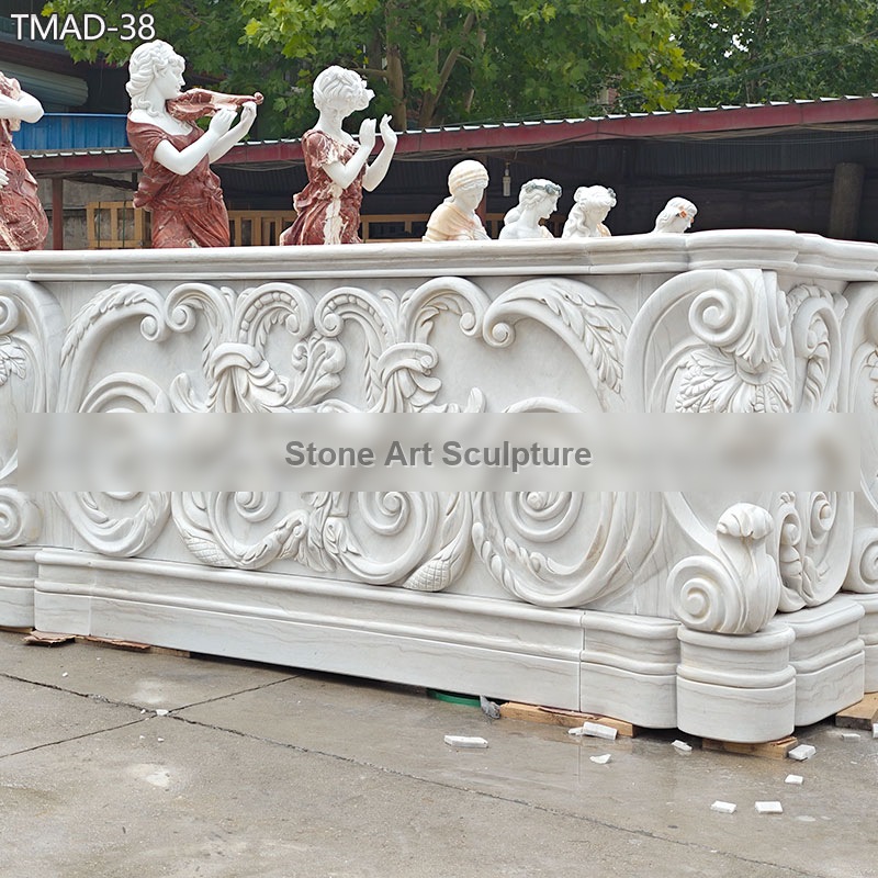 Marble Outdoor Bar Counter with Floral Relief detail image