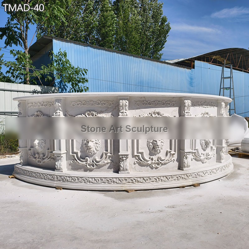 Custom White Marble Bar Counter with Lion Head Carvings detail image