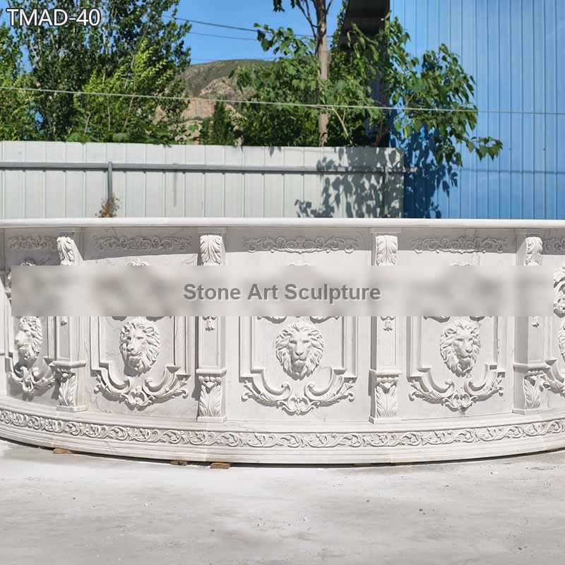 Custom White Marble Bar Counter with Lion Head Carvings detail image