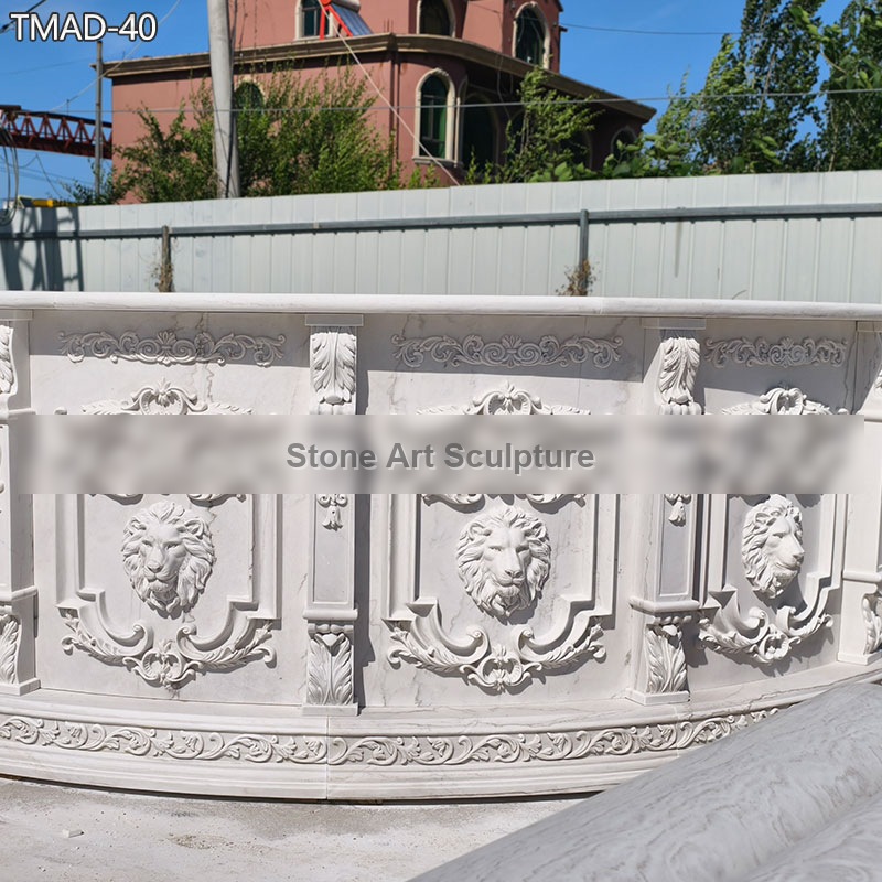 Custom White Marble Bar Counter with Lion Head Carvings detail image