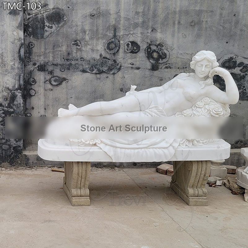 Elegant Marble Woman Lying Down Statue detail image