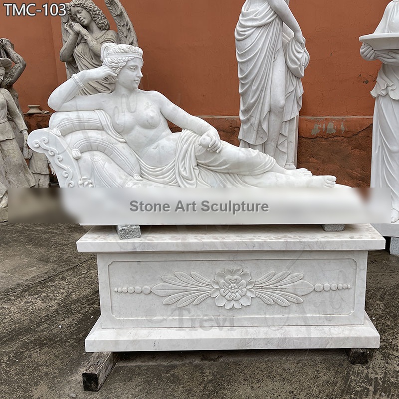 Elegant Marble Woman Lying Down Statue detail image