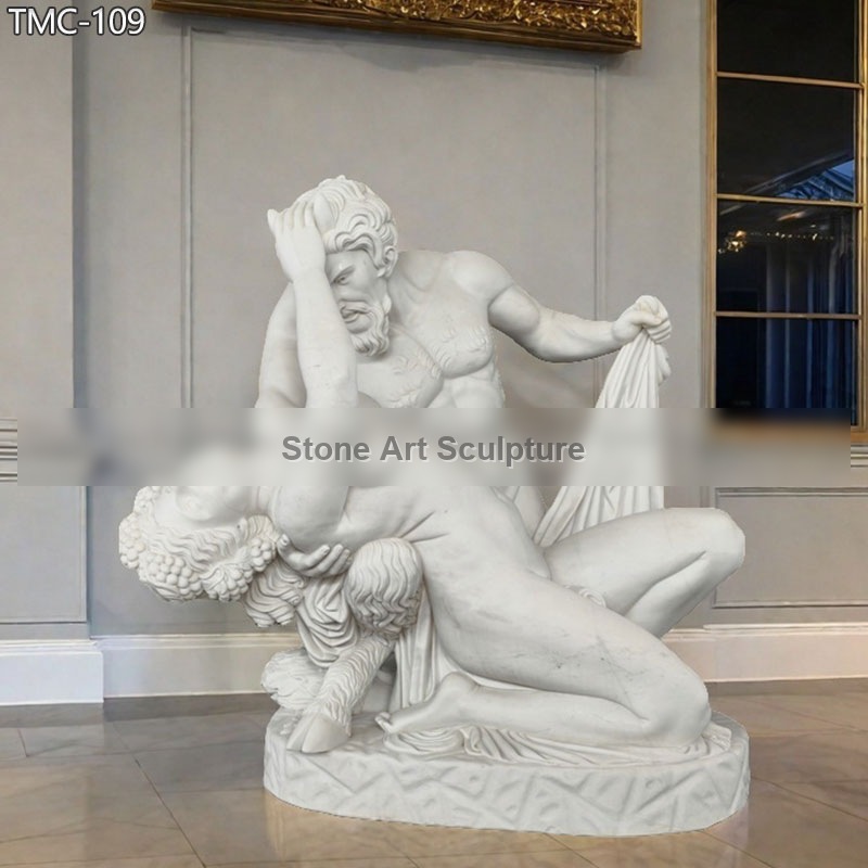 Life Size Marble Satyr and Bacchante Statue for Sale detail image