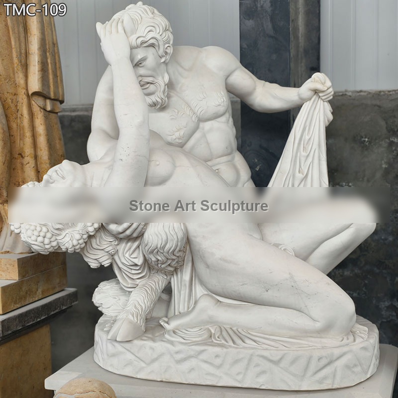 Life Size Marble Satyr and Bacchante Statue for Sale detail image