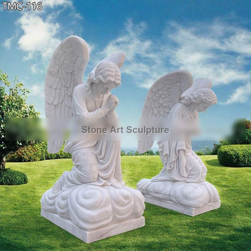 Marble Kneeling Praying Angel Statue detail image