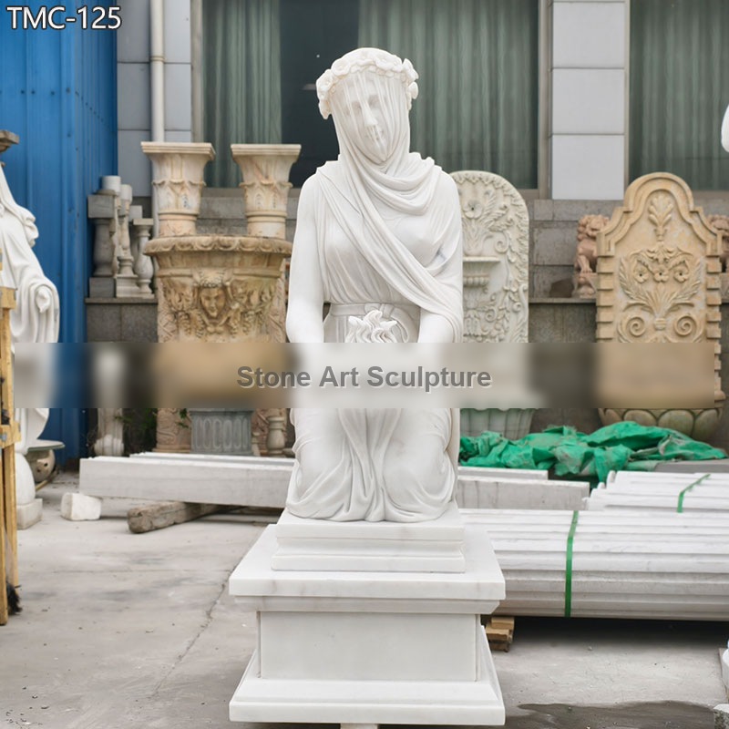 Raffaelle Monti Marble Veiled Vestal Statue for Sale detail image