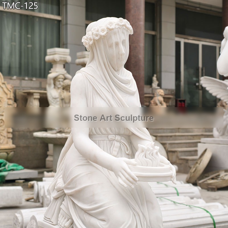Raffaelle Monti Marble Veiled Vestal Statue for Sale detail image