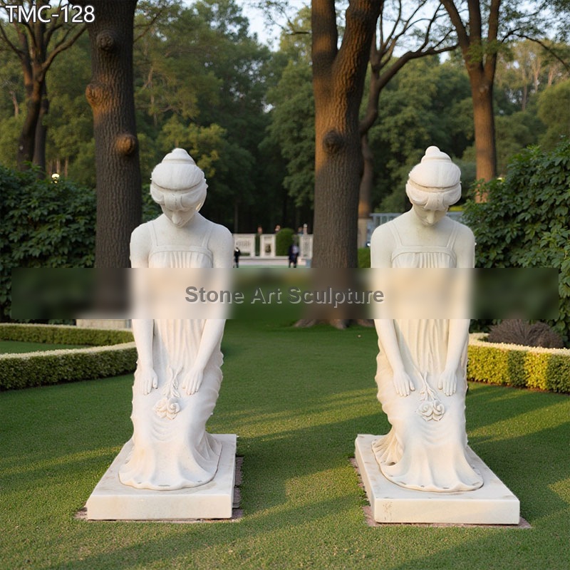 Pair of Marble Kneeling Woman Statues TMC-128 detail image