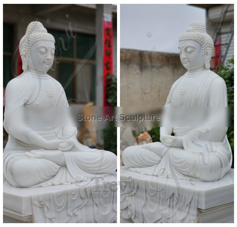White Marble Sitting Buddha Statue for Garden TMC-59 detail image