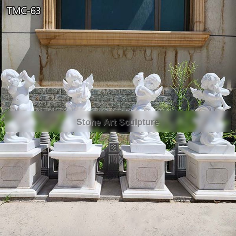 Lifelike Marble Cherub Playing Music Statue Supplier TMC-63