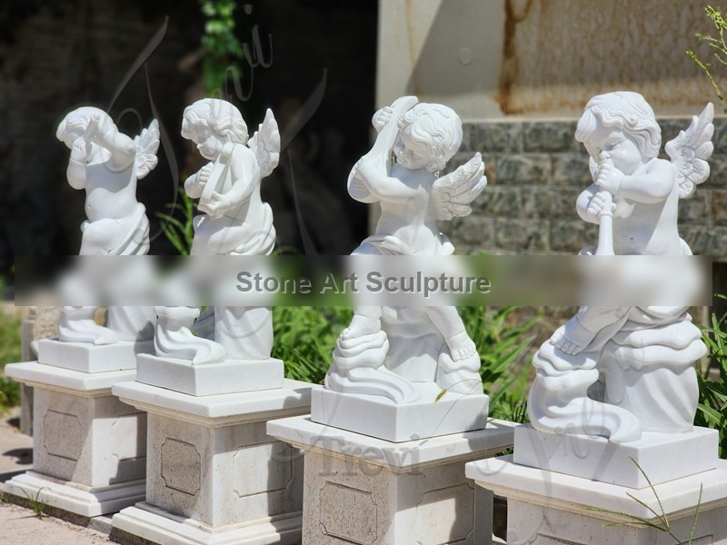 Lifelike Marble Cherub Playing Music Statue Supplier TMC-63 detail image