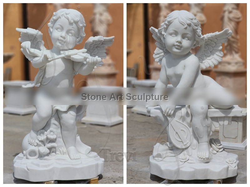 Lifelike Marble Cherub Playing Music Statue Supplier TMC-63 detail image