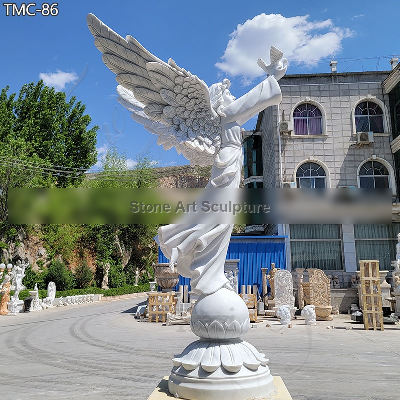 Marble Woman Angel Statue Holding Peace Dove for Sale
