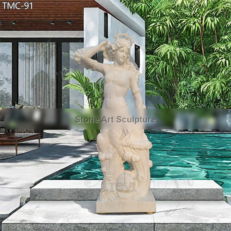 Beautiful Life Size Marble Mermaid Statue Pool Decor for Sale detail image