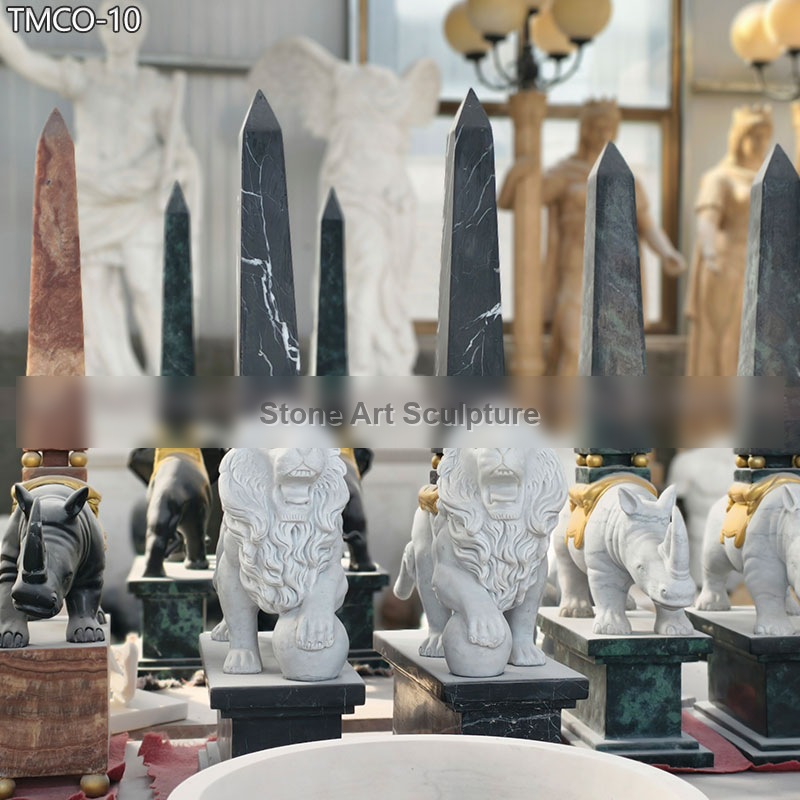 Marble Stone Obelisk with Animal Statue for Sale detail image