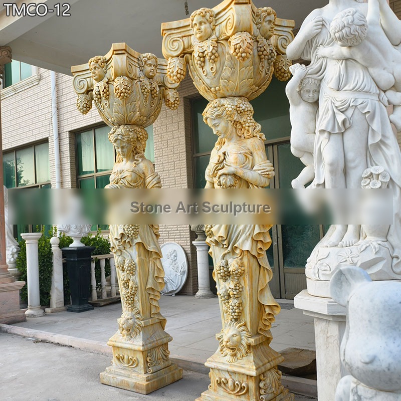 Ornate Marble Caryatid Sculpture Adorned with Grapevines detail image