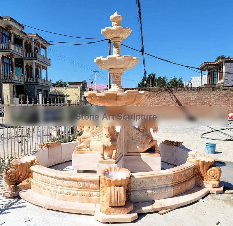 Custom Marble Luxury Outdoor Water Fountain with Horse Statue TMF-008 detail image