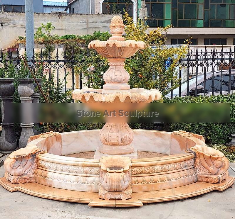 Custom Marble Luxury Outdoor Water Fountain with Horse Statue TMF-008 detail image