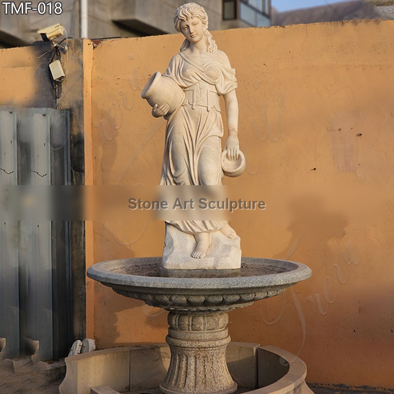 Outdoor Marble Fountain with Lady Statue Holding Pot for Sale TMF-018