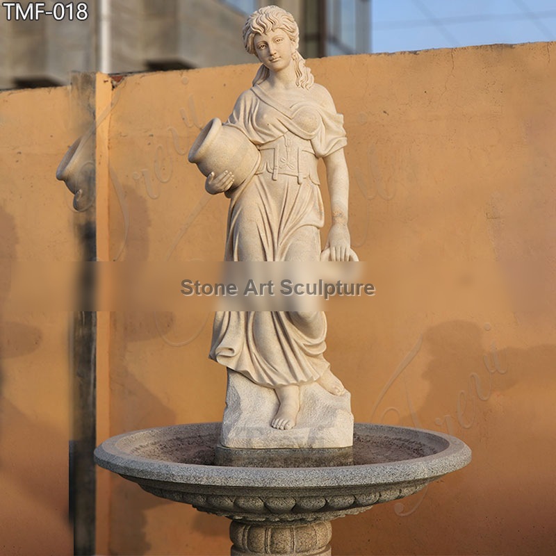 Outdoor Marble Fountain with Lady Statue Holding Pot for Sale TMF-018 detail image