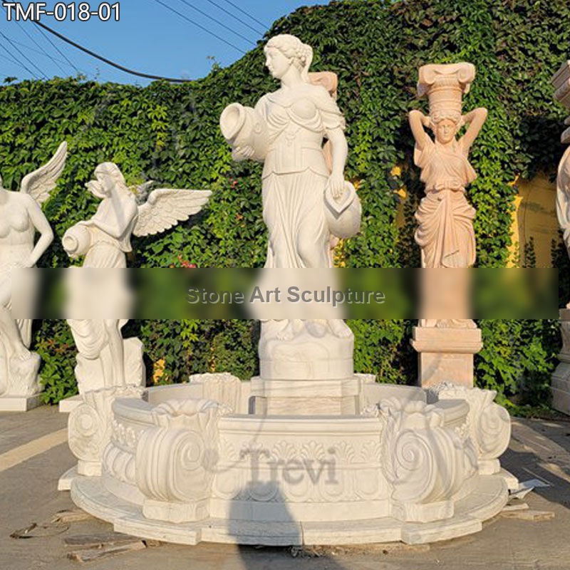 Outdoor Marble Fountain with Lady Statue Holding Pot for Sale TMF-018 detail image