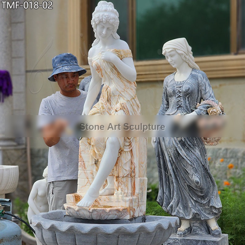 Outdoor Marble Fountain with Lady Statue Holding Pot for Sale TMF-018 detail image