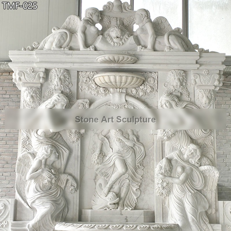 Ornate Stone Carved Large Wall Fountain with Relief detail image