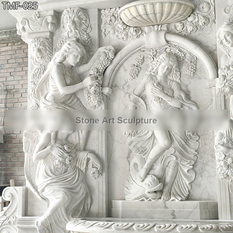 Ornate Stone Carved Large Wall Fountain with Relief detail image