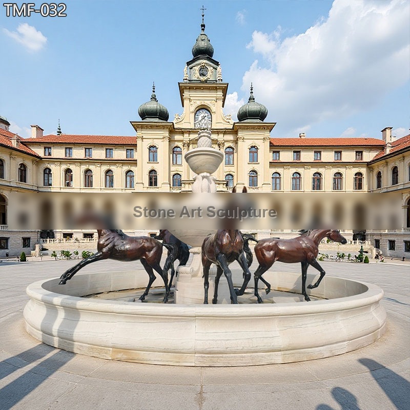 Large Bronze Horse Fountain with Marble Pool Surround detail image