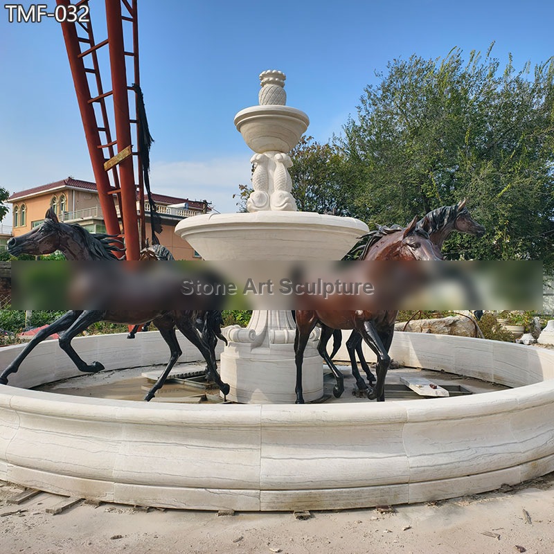 Large Bronze Horse Fountain with Marble Pool Surround detail image