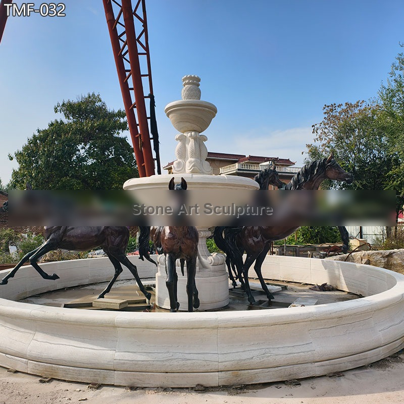 Large Bronze Horse Fountain with Marble Pool Surround detail image