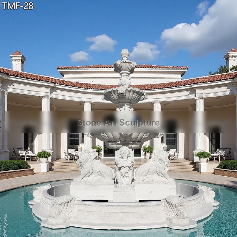 3 Tier Lion Garden Fountain with Sitting Lion Statues TMF-28 detail image