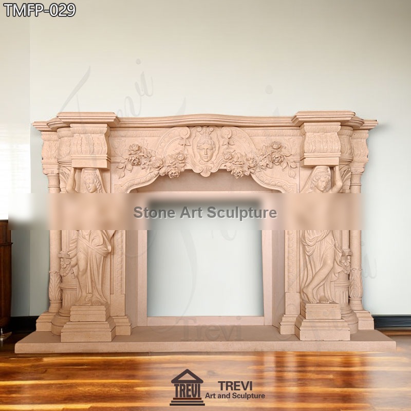Luxury Marble Fireplaces Mantel with Female Statues for Sale