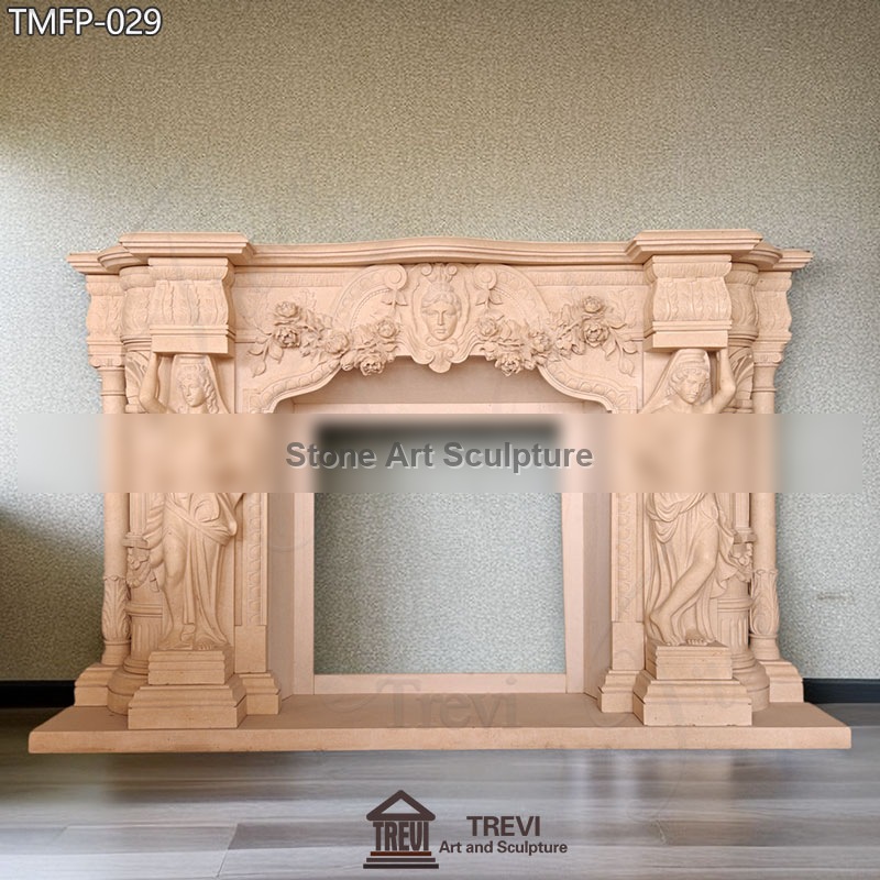Luxury Marble Fireplaces Mantel with Female Statues for Sale detail image