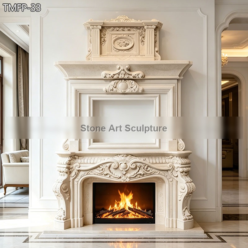 Luxury High Ceiling Double Mantel Marble Fireplace project reference