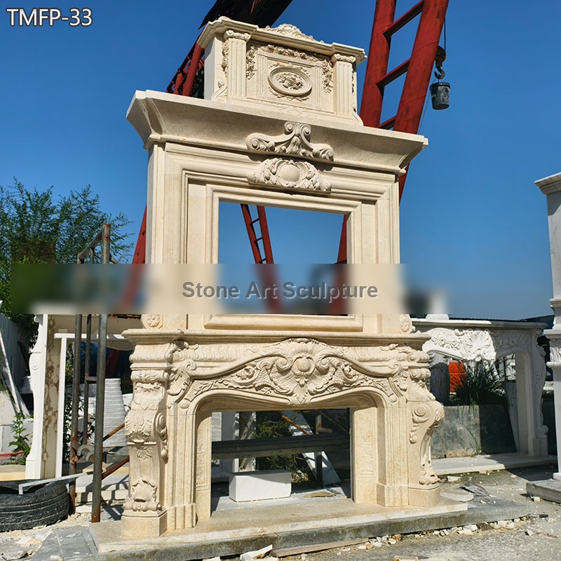 Luxury High Ceiling Double Mantel Marble Fireplace detail image
