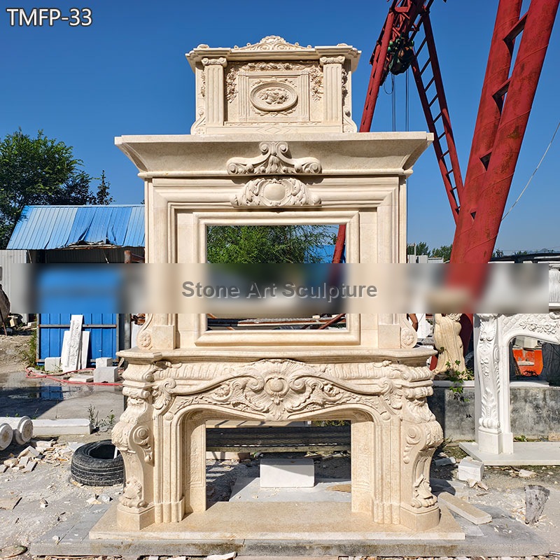 Luxury High Ceiling Double Mantel Marble Fireplace detail image