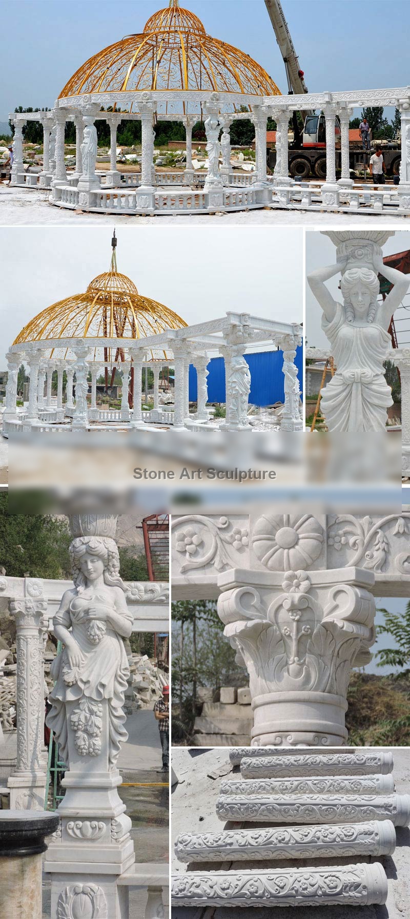 Large Pure White Marble Luxury Gazebo for British Customer TMG-13 detail image