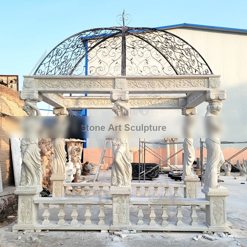 Custom Marble Italy Gazebo with Beach Outdoor Yard Decor TMG-14 detail image