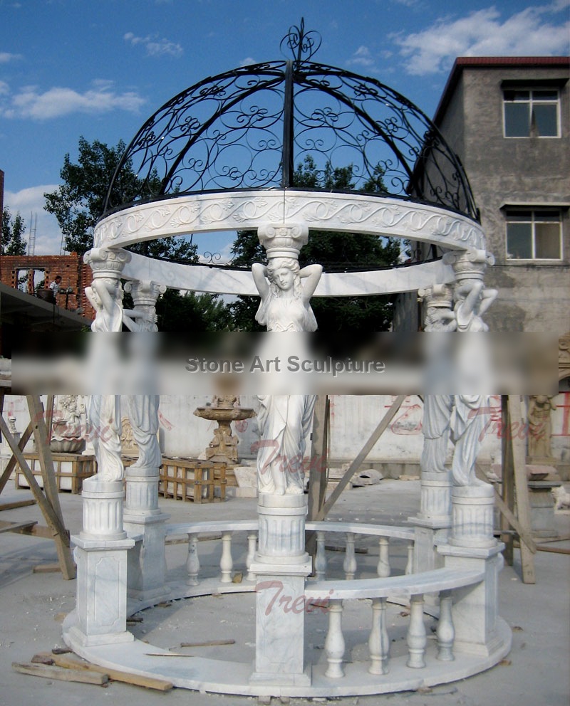 White marble garden round gazebo with metal dome for sale TMG-20 detail image